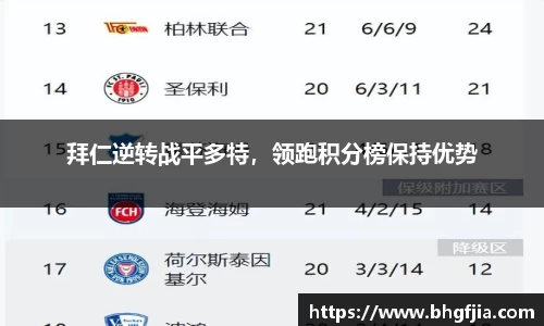 拜仁逆转战平多特，领跑积分榜保持优势